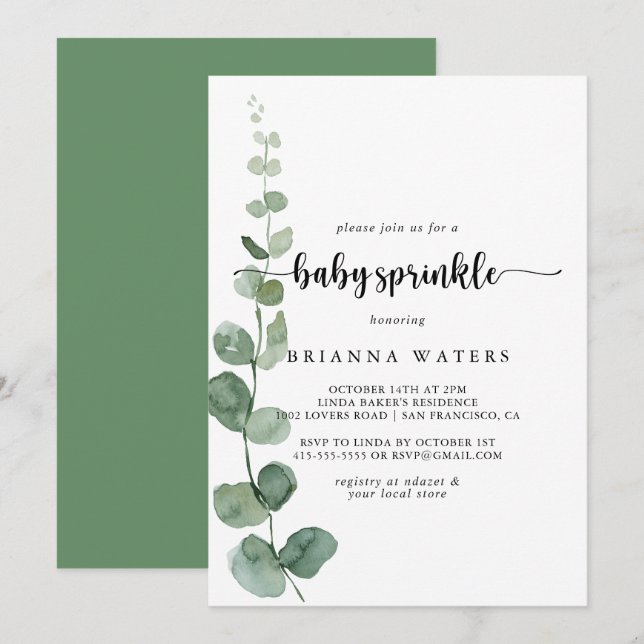 Green Delight Eucalyptus Baby Sprinkle  Invitation (Front/Back)