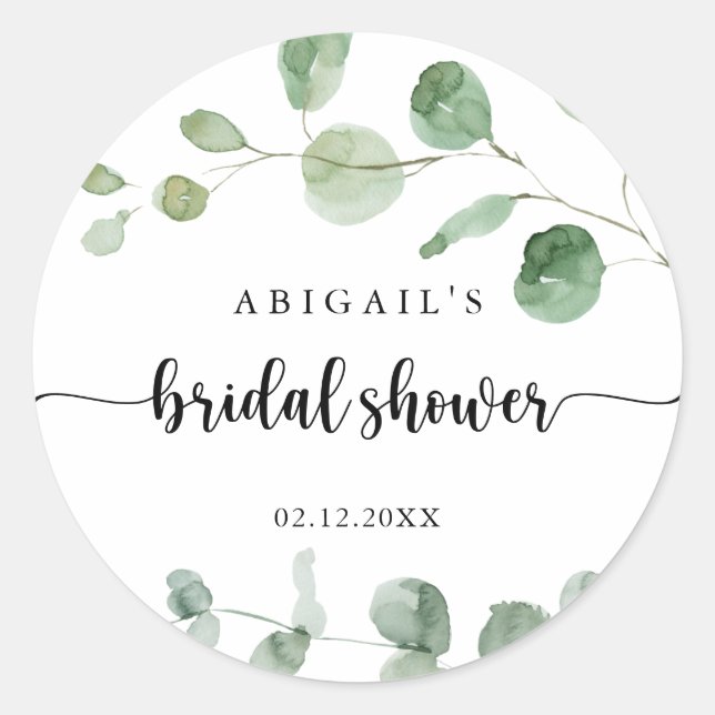 Green Delight Eucalyptus Bridal Shower Favour  Classic Round Sticker (Front)