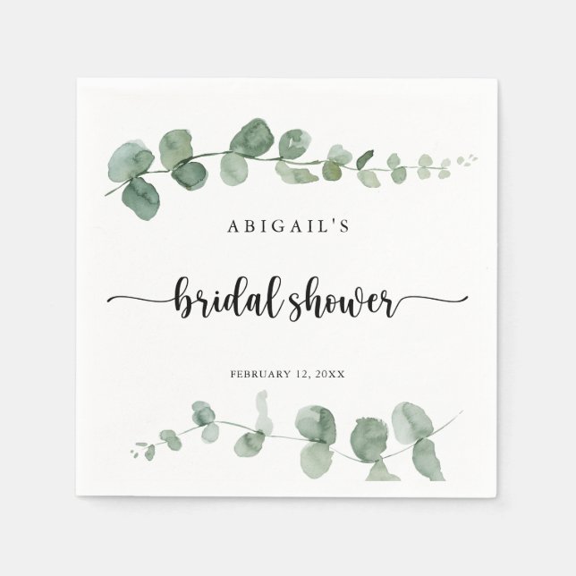 Green Delight Eucalyptus Bridal Shower Napkins (Front)