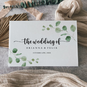 Green Delight Eucalyptus Calligraphy Wedding  Guest Book