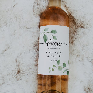 Green Delight Eucalyptus Cheers Wedding Wine Label