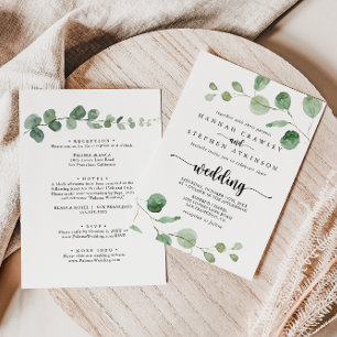 Green Delight Eucalyptus Front & Back Wedding Invitation
