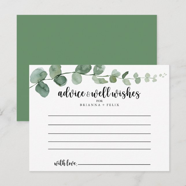 Green Delight Eucalyptus Wedding Advice Card (Front/Back)