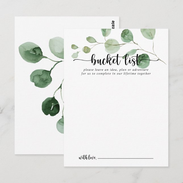 Green Delight Eucalyptus Wedding Bucket List Cards (Front/Back)
