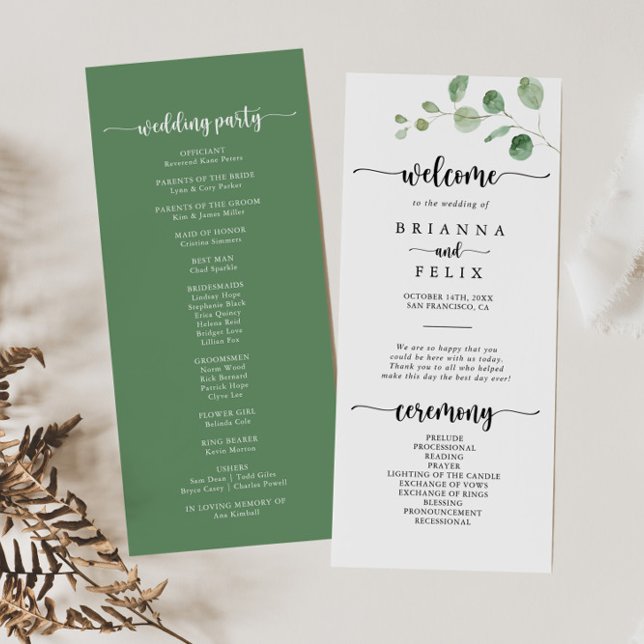 Green Delight Eucalyptus Wedding Program Programme (Creator Uploaded)