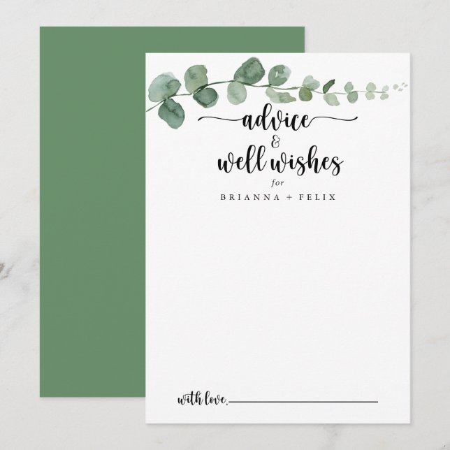 Green Delight Eucalyptus Wedding Well Wishes  Advice Card (Front/Back)