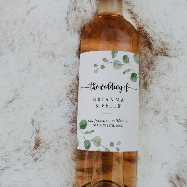 Green Delight Eucalyptus Wedding Wine Labels (Creator Uploaded)