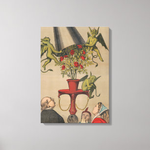 Green Demons Removing Cover From Bouquet Of Roses Canvas Print