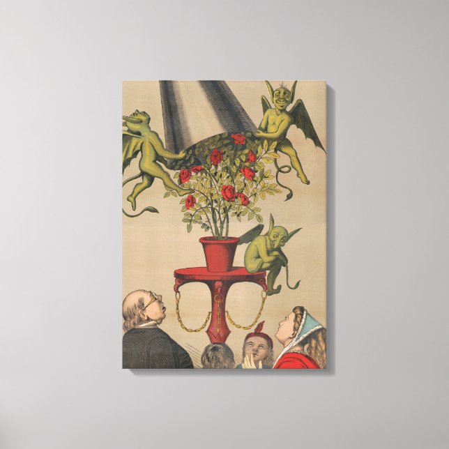 Green Demons Removing Cover From Bouquet Of Roses Canvas Print (Front)