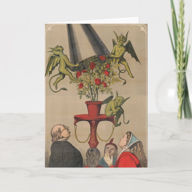 Green Demons Removing Cover From Bouquet Of Roses Card (Front)