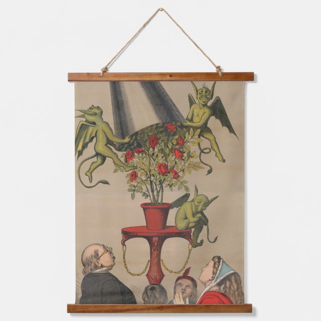 Green Demons Removing Cover From Bouquet Of Roses Hanging Tapestry (Front)