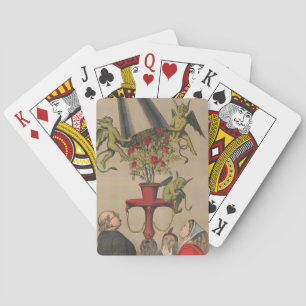 Green Demons Removing Cover From Bouquet Of Roses Playing Cards