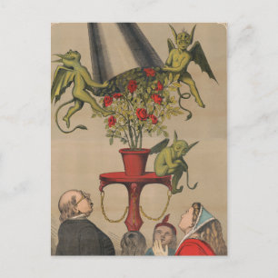Green Demons Removing Cover From Bouquet Of Roses Postcard