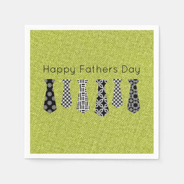 Green Denim Black Neck Ties Happy Fathers Day Napkin (Front)