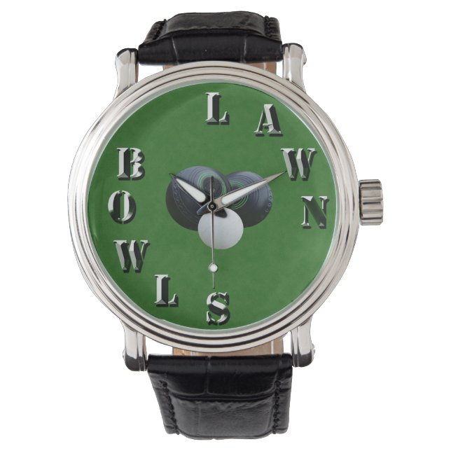 Green Denim Lawn Bowls, Mens Wristwatch (Front)