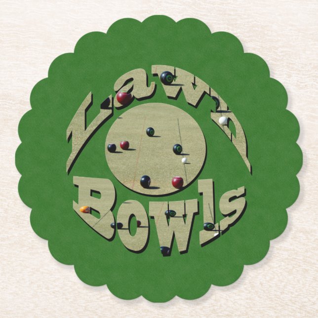 Green Denim Lawn Bowls, Paper Party Coasters (Front)