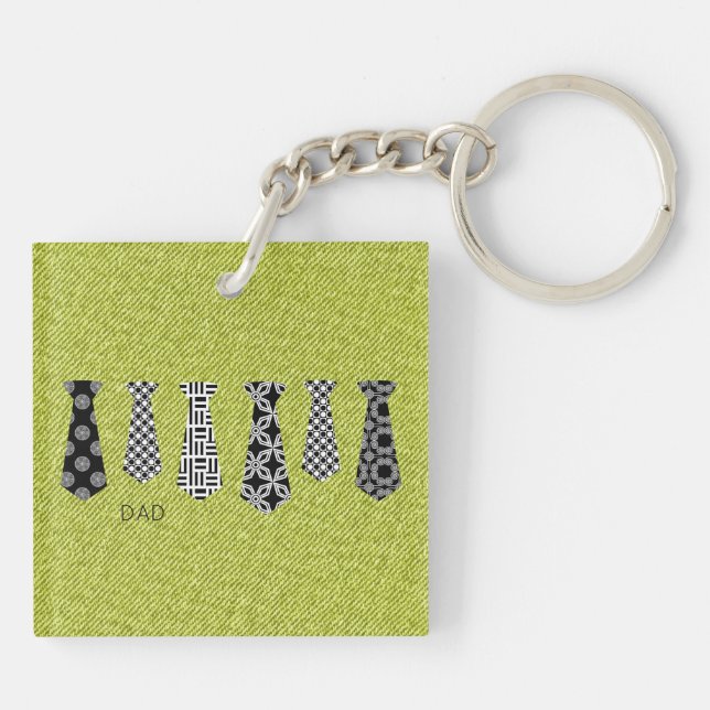 Green Denim Neck Ties DAD Happy Fathers Day Key Ring (Back)