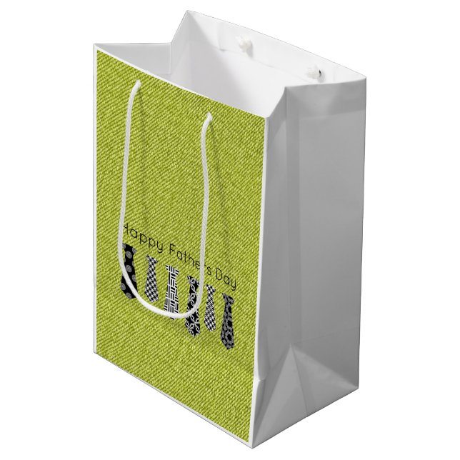 Green Denim Neck Ties Happy Fathers Day DAD Medium Gift Bag (Front Angled)