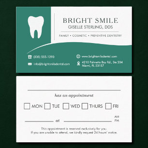 Green Dental Office Tooth Appointment Business Card