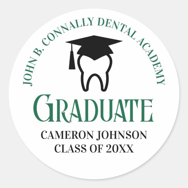 Green Dental School Custom Dentist Graduation Classic Round Sticker (Front)