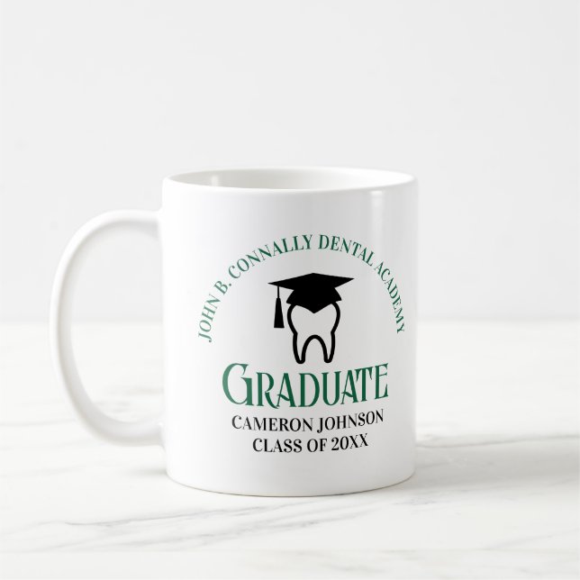 Green Dental School Custom Dentist Graduation Coffee Mug (Left)