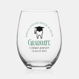 Green Dental School Custom Dentist Graduation Stemless Wine Glass