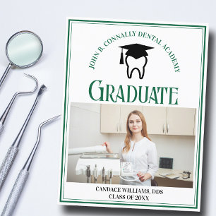 Green Dental School Photo Custom Graduation Announcement Postcard