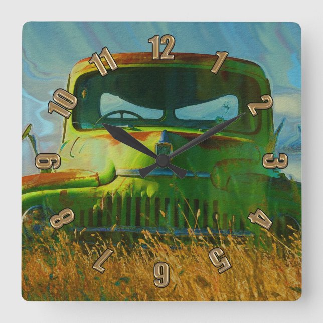 Green Derelict Farm Truck Wall Clock (Front)