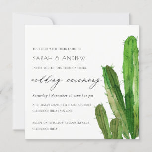 GREEN DESERT CACTUS FOLIAGE WATERCOLOR WEDDING INVITATION