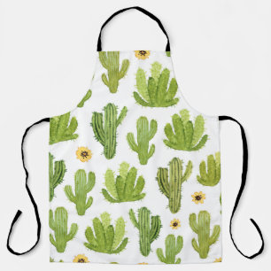 Green Desert Cactus: Watercolor Seamless Apron