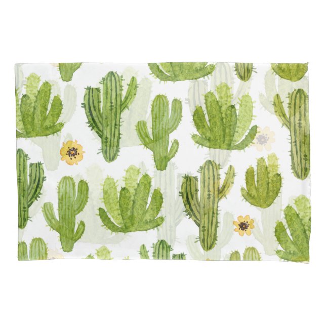 Green Desert Cactus: Watercolor Seamless Pillowcase (Front)