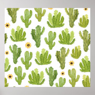 Green Desert Cactus: Watercolor Seamless Poster