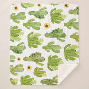 Green Desert Cactus: Watercolor Seamless Sherpa Blanket