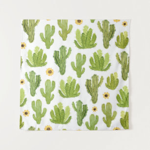 Green Desert Cactus: Watercolor Seamless Tapestry
