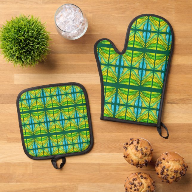 Green Desert Inspirations  Oven Mitt & Pot Holder Set (Top Down)