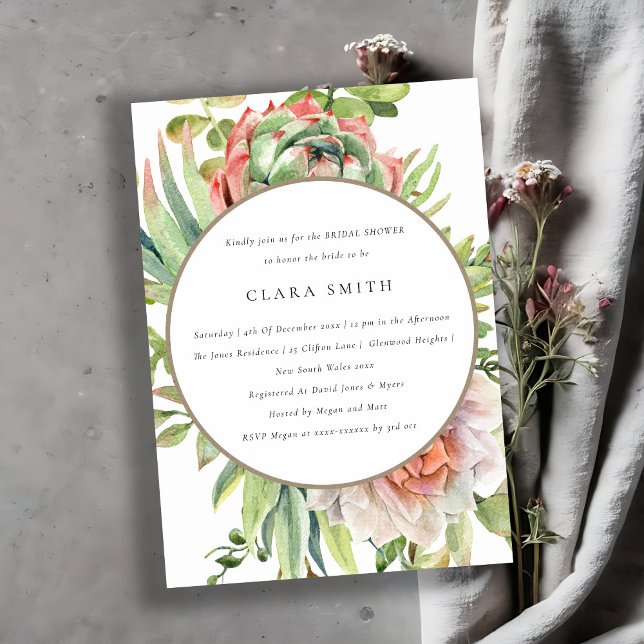 GREEN DESERT SUCCULENT CACTI FOLIAGE BRIDAL SHOWER INVITATION (Creator Uploaded)