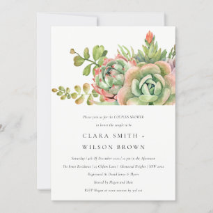 GREEN DESERT SUCCULENT CACTI FOLIAGE COUPLE SHOWER INVITATION