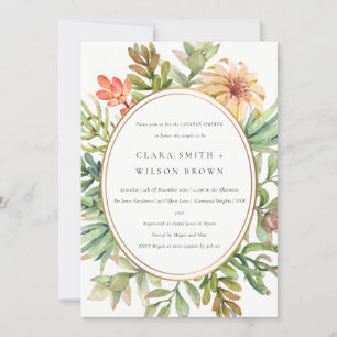 GREEN DESERT SUCCULENT CACTI FOLIAGE COUPLE SHOWER INVITATION