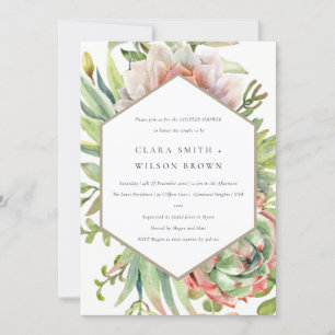 GREEN DESERT SUCCULENT CACTI FOLIAGE COUPLE SHOWER INVITATION
