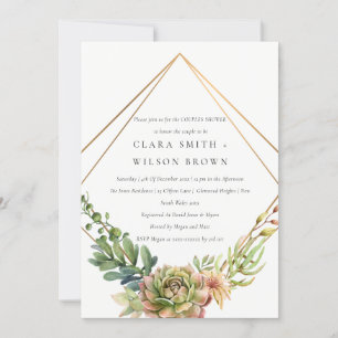 GREEN DESERT SUCCULENT CACTI FOLIAGE COUPLE SHOWER INVITATION