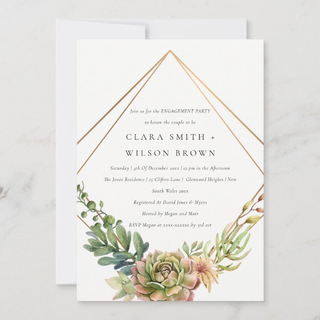 GREEN DESERT SUCCULENT CACTI FOLIAGE ENGAGEMENT INVITATION (Front)