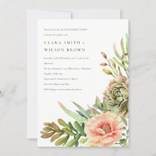 GREEN DESERT SUCCULENT CACTI FOLIAGE ENGAGEMENT INVITATION