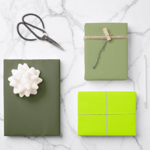 Green Designer Wrapping Paper Flat Sheet Set of 3