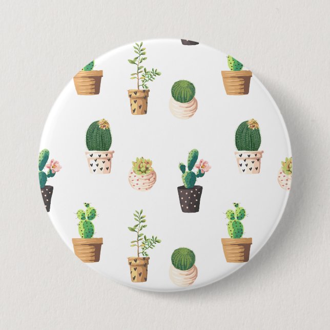 Green Dessert Succulent Cactus in Pots 7.5 Cm Round Badge (Front)