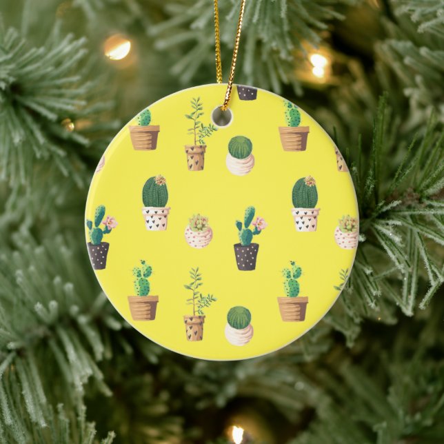 Green Dessert Succulent Cactus in Pots Ceramic Tree Decoration (Tree)
