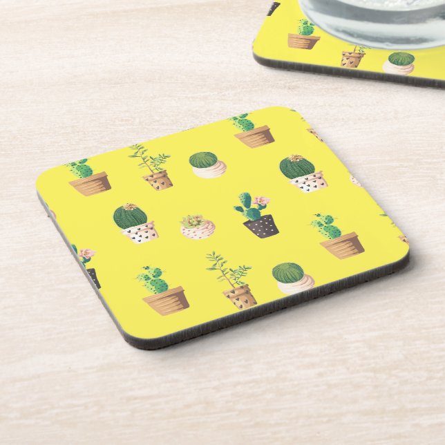 Green Dessert Succulent Cactus in Pots Coaster (Left Side)