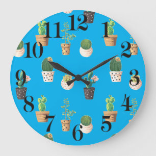 Green Dessert Succulent Cactus in Pots Large Clock