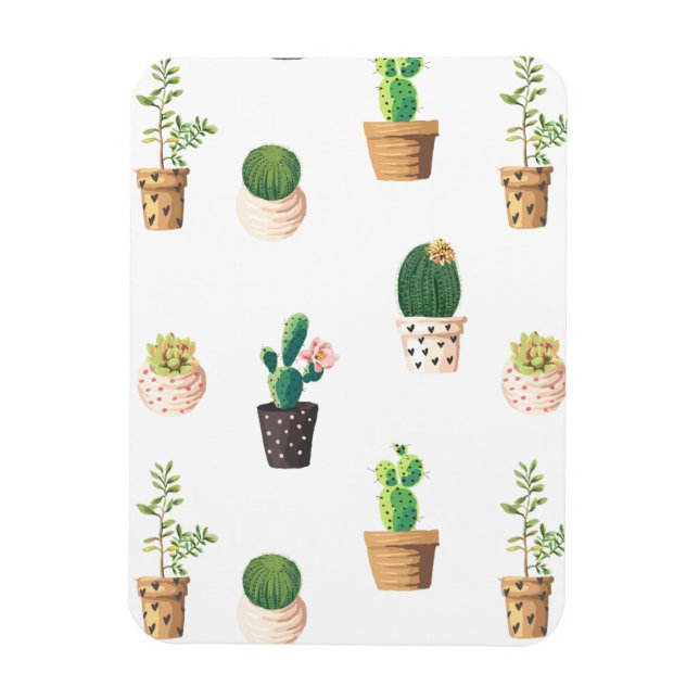 Green Dessert Succulent Cactus in Pots Magnet (Vertical)