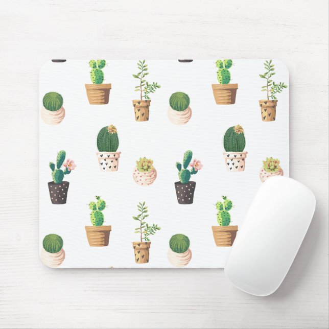 Green Dessert Succulent Cactus in Pots Mouse Mat (With Mouse)