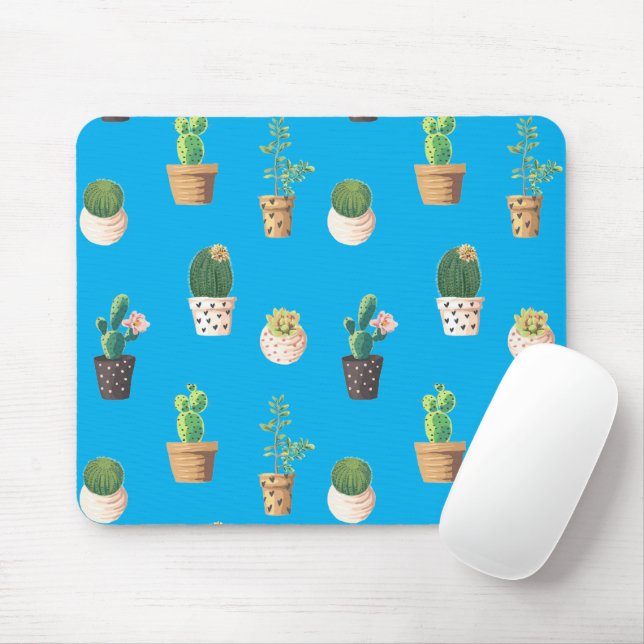Green Dessert Succulent Cactus in Pots Mouse Mat (With Mouse)